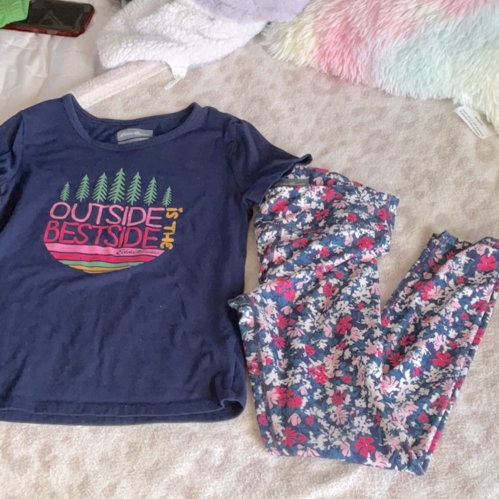 Eddie Bauer navy OUTSIDE BESTIDE kids leggings T-shirt set